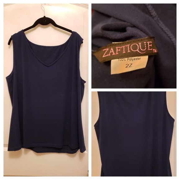 Navy blue knit tank top vee neck - Picture 1 of 4
